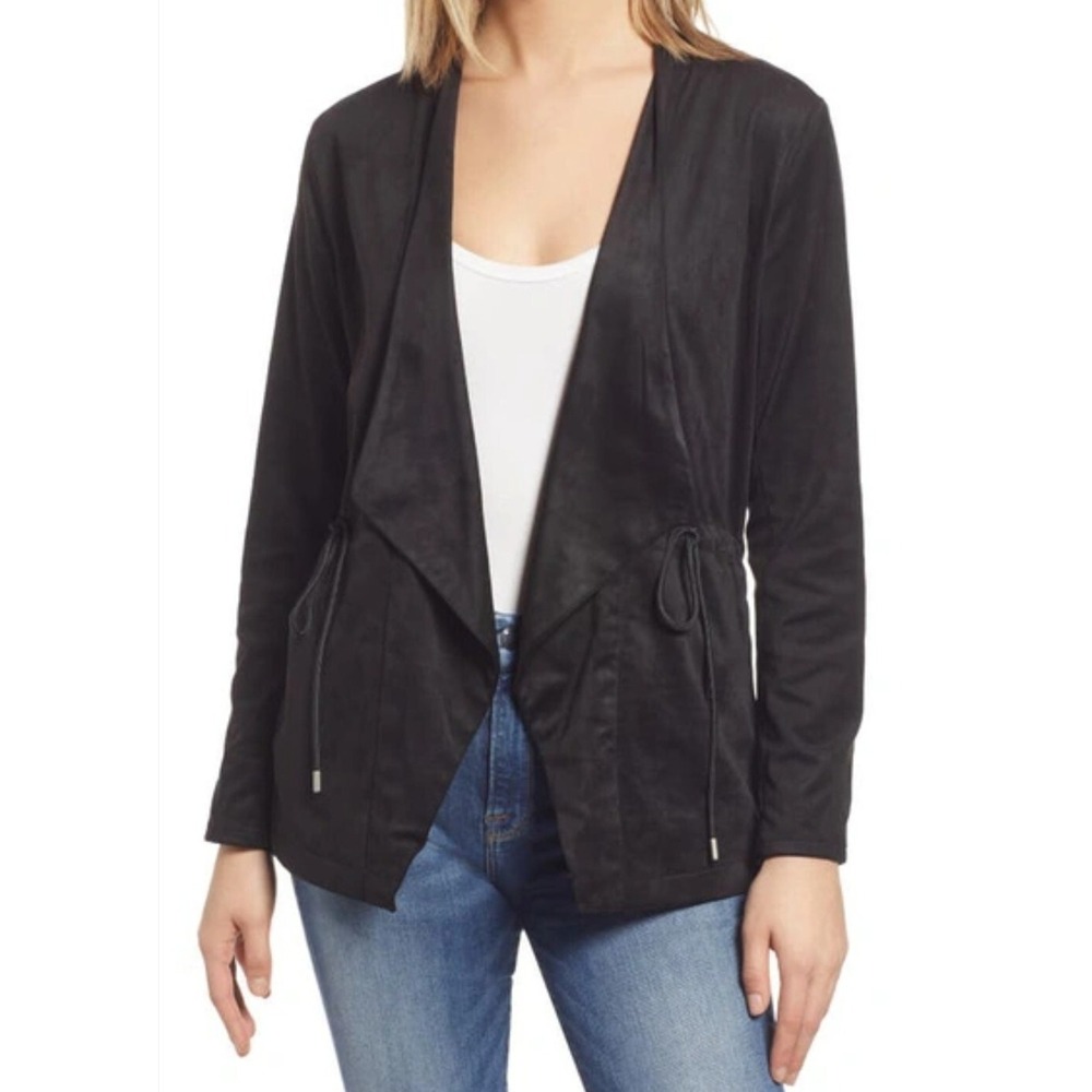 BLANKNYC S NEW- Faux Suede Black Jacket-‎ Draped Front MSRP $88 Neutral Preppy
